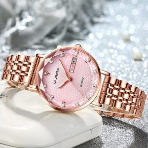 CUENA 6002 Luxury Date Rhinestone Bracelet Ladies Watch - Rose Gold